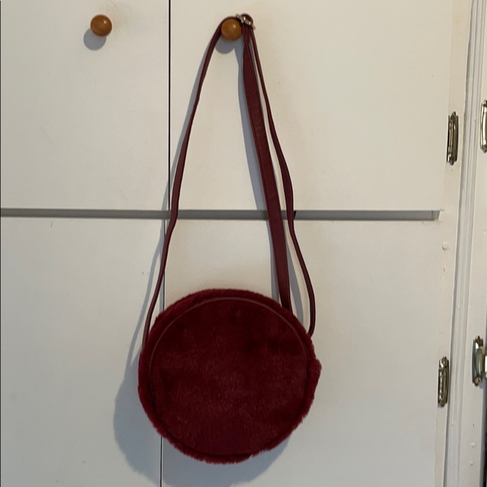 Fuzzy maroon bag